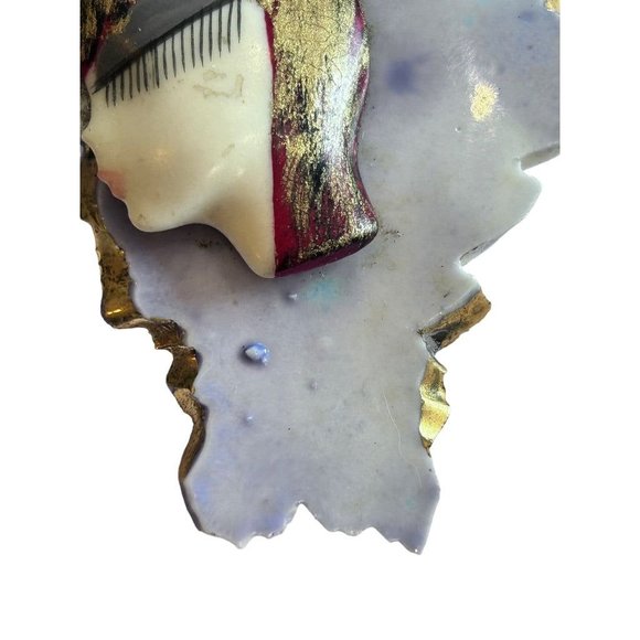 Vintage 80s Handpainted Signed Porcelain Brooch Pin 20s Flapper Inspired 3 1/4" - Picture 5 of 6